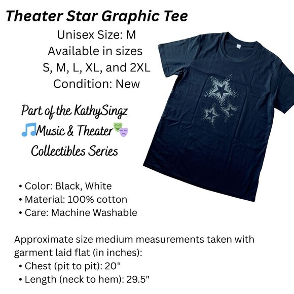 Theater Star Graphic T Shirt Size M Black Cotton Short Sleeve Top Audition - Picture 7 of 11